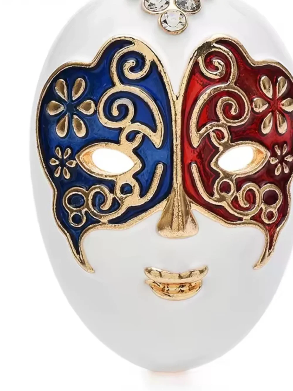 Luxury Venetian Mask Brooch – Red & Blue Enamel Statement Pin